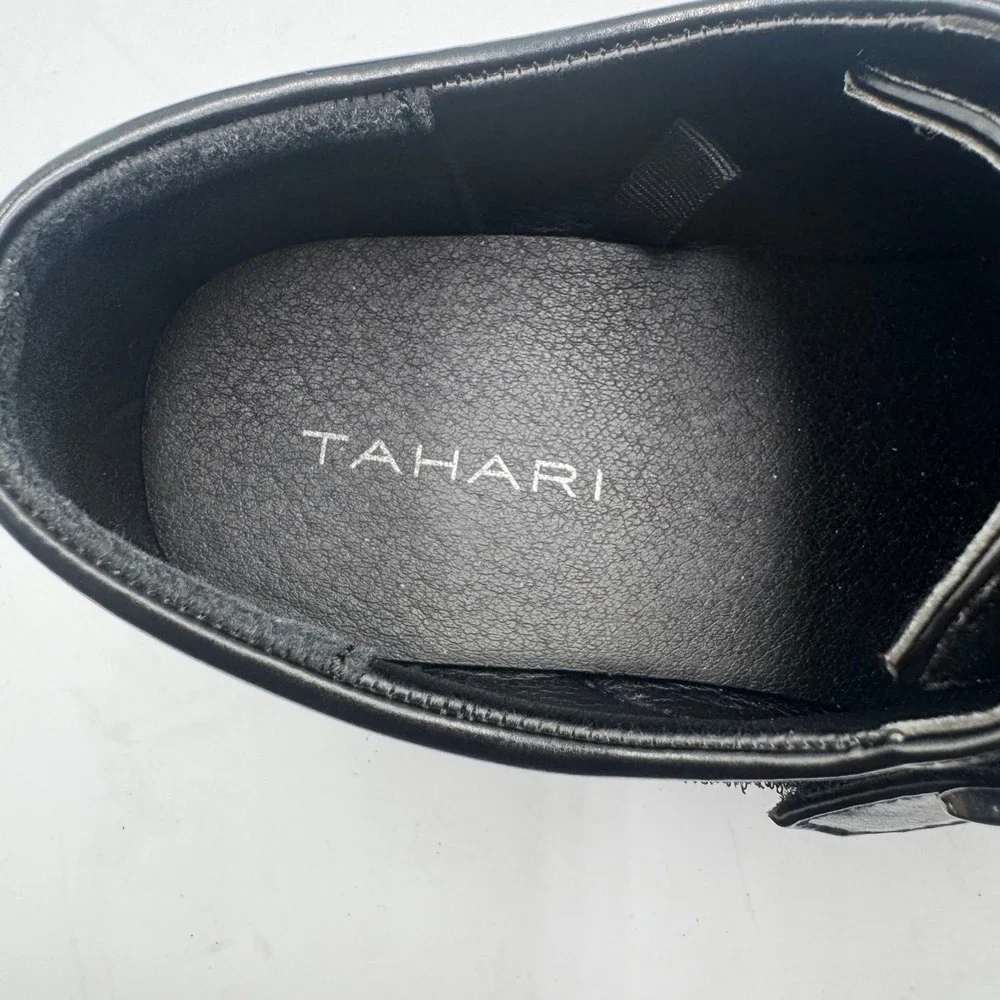 Tahari Frankie Boys Black Monk Strap Dress Shoes Size 5 Micro Patterned Toe